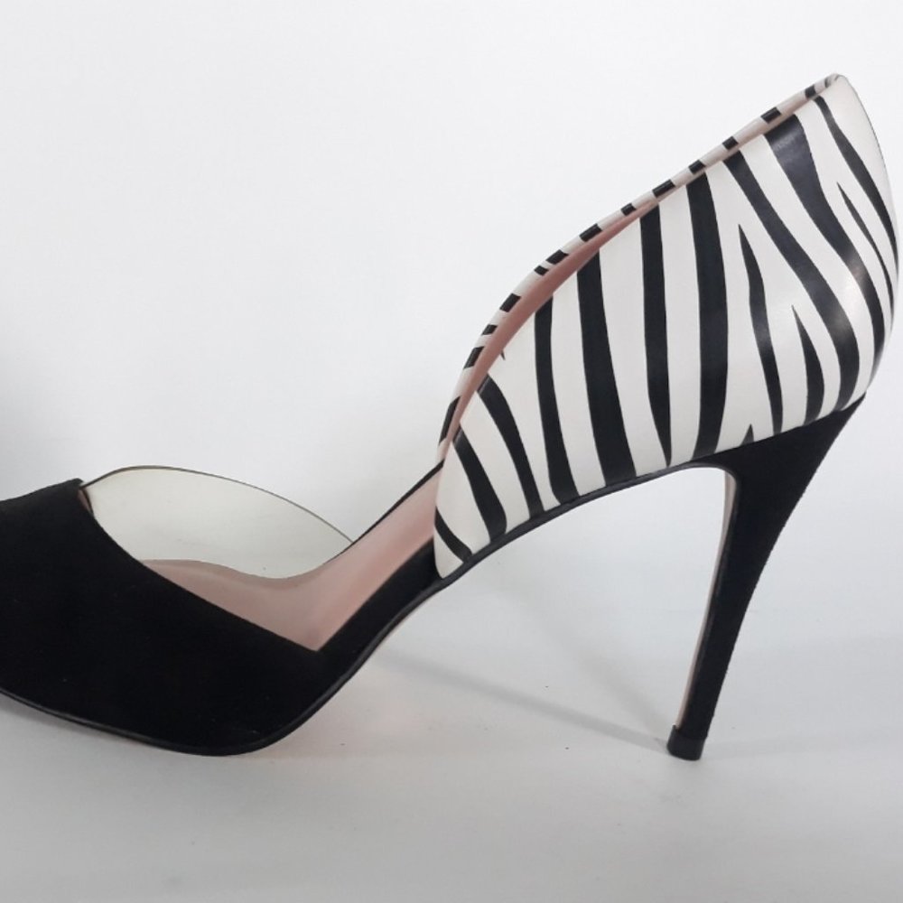Mix No. 6 Black Pointed Toe Pumps with Zebra Print Heel size 10 - Picture 5 of 13